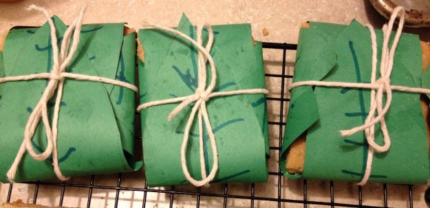 Jack and I made Lembas or Elvish Waybread and then wrapped it in paper Mallorn leaves. 